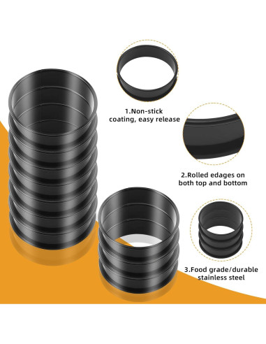 Anillos de Muffin RICHSC-PAN, 16 Piezas Antiadherentes 10.16 cm