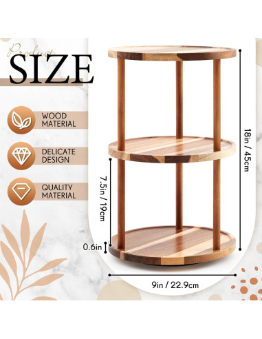 Organizador Giratorio de Madera Acacia 3 Niveles 22.86x22.86x45 cm