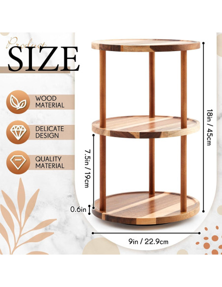 Organizador Giratorio de Madera Acacia 3 Niveles 22.86x22.86x45 cm
