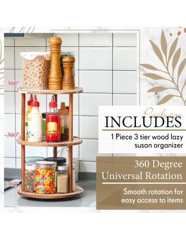 Organizador Giratorio de Madera Acacia 3 Niveles 22.86x22.86x45 cm