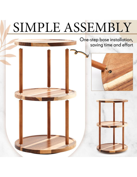 Organizador Giratorio de Madera Acacia 3 Niveles 22.86x22.86x45 cm