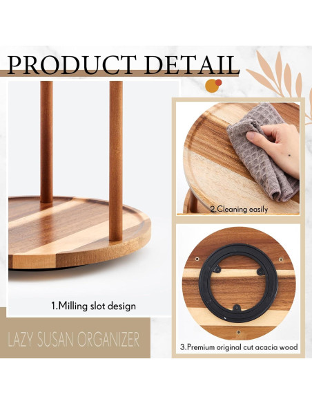 Organizador Giratorio de Madera Acacia 3 Niveles 22.86x22.86x45 cm