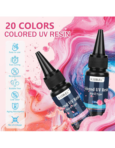 KISREL Kit de Resina UV Colorida 400g - 20 Colores para Manualidades