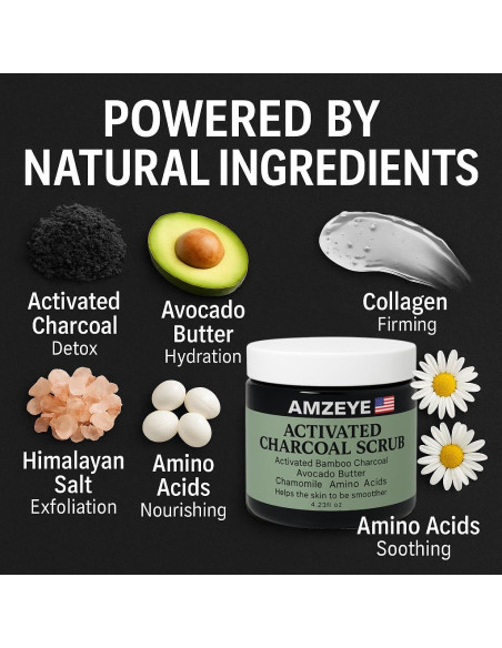 Exfoliante Detox AMZEYE Carbón Activado 159g - Suave y Nutritivo Exfoliante Detox AMZEYE Carbón Activado 159g - Suave y Nutritivo