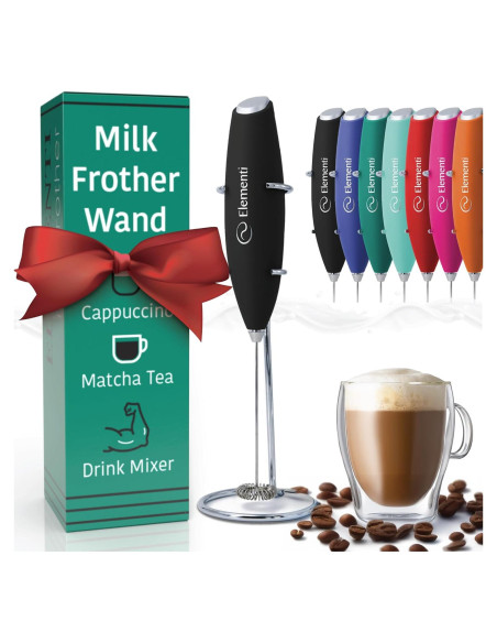 Espumador de Leche de Mano Elementi Negro - Batidor Acero Inoxidable