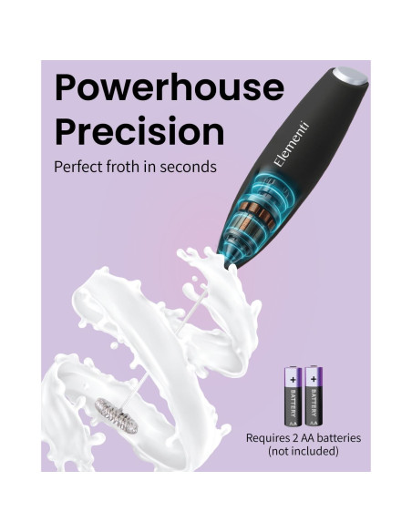 Espumador de Leche de Mano Elementi Negro - Batidor Acero Inoxidable