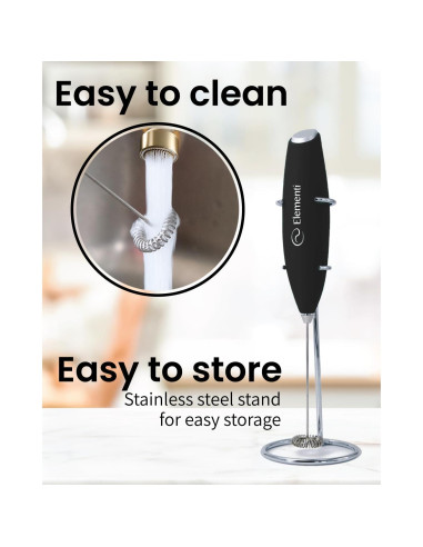 Espumador de Leche de Mano Elementi Negro - Batidor Acero Inoxidable