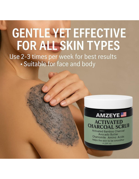 Exfoliante Detox AMZEYE Carbón Activado 159g - Suave y Nutritivo Exfoliante Detox AMZEYE Carbón Activado 159g - Suave y Nutritivo