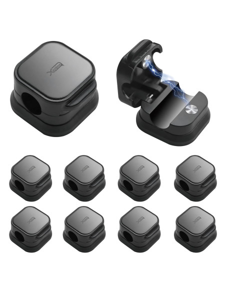 10 Clips Magnéticos para Cables XIOQINE - Organizador Negro