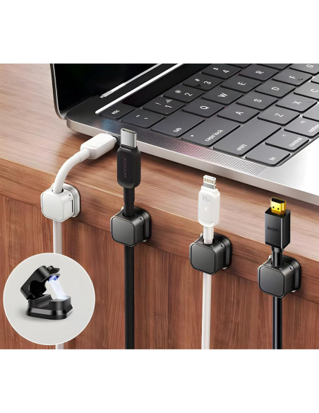10 Clips Magnéticos para Cables XIOQINE - Organizador Negro