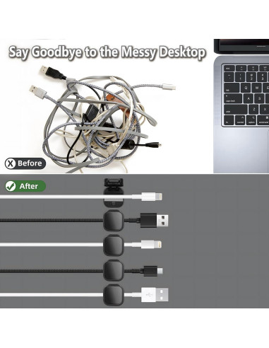 10 Clips Magnéticos para Cables XIOQINE - Organizador Negro