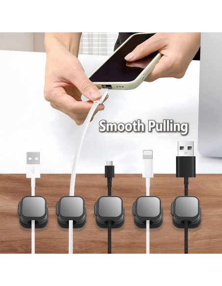 10 Clips Magnéticos para Cables XIOQINE - Organizador Negro