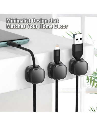 10 Clips Magnéticos para Cables XIOQINE - Organizador Negro