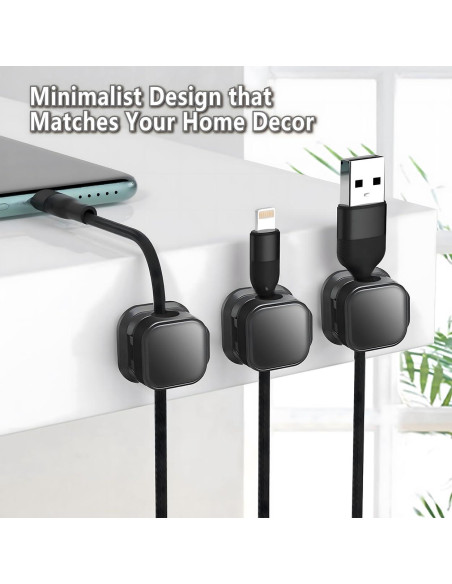 10 Clips Magnéticos para Cables XIOQINE - Organizador Negro