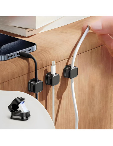 10 Clips Magnéticos para Cables XIOQINE - Organizador Negro