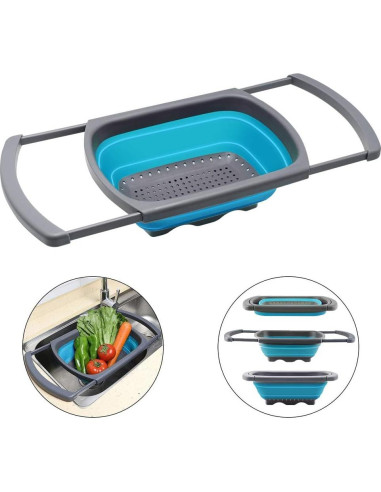 Colador Plegable QiMH 5.68L Silicona Antideslizante Azul