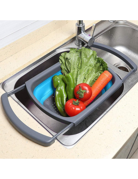 Colador Plegable QiMH 5.68L Silicona Antideslizante Azul