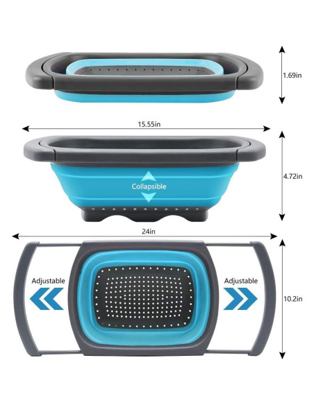 Colador Plegable QiMH 5.68L Silicona Antideslizante Azul
