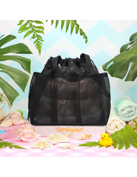 Caddy de Ducha Portátil Famichan Negro 27.22 kg 8 Bolsillos