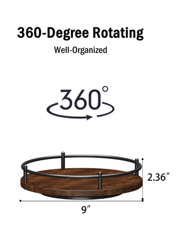 Organizador Lazy Susan KOKSTOP 22.86 cm Negro Madera y Metal