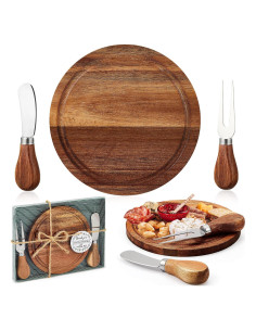 Conjunto de Tabla de Queso Redonda Maxcheck en Acacia