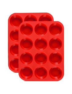Molde de Silicona para Muffins JEWOSTER 12 Tazas Rojo