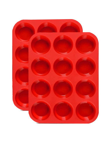 Molde de Silicona para Muffins JEWOSTER 12 Tazas Rojo