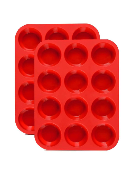 Molde de Silicona para Muffins JEWOSTER 12 Tazas Rojo