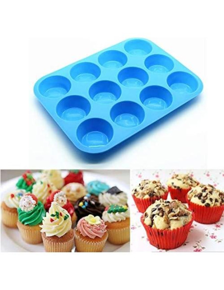 Molde de Silicona para Muffins JEWOSTER 12 Tazas Rojo