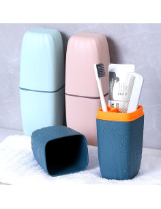 Soporte de Cepillo de Dientes Jeopace Azul Portátil 2 Tazas 2