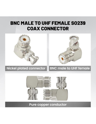 Adaptador Coaxial BNC Macho a UHF Hembra SO239 - Paquete de 2