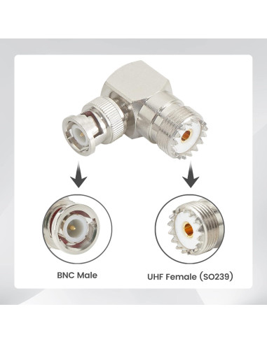 Adaptador Coaxial BNC Macho a UHF Hembra SO239 - Paquete de 2