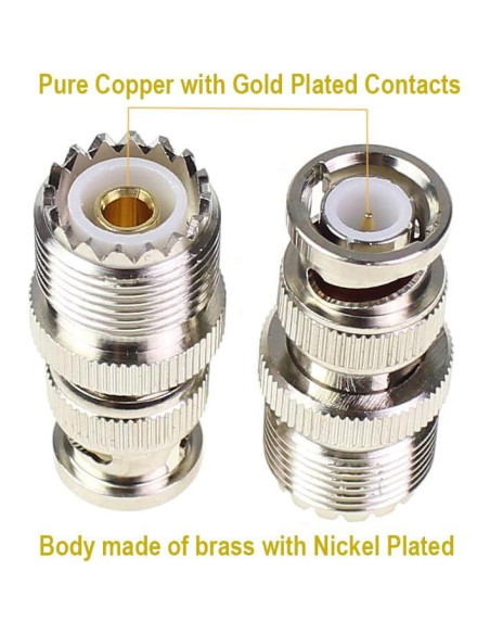 Adaptador BNC Macho a UHF Hembra SO-239 4 Piezas Coaxial RF