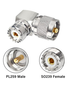 Adaptador de ángulo recto PL259 macho a UHF hembra - 2 unidades 2