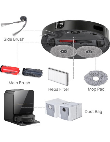 Kit de Accesorios para Aspiradora Robot Roborock Saros 10R - 2 Rodillos, 4 Cepillos Laterales, 4 Filtros HEPA, 4 Paños de Mopa