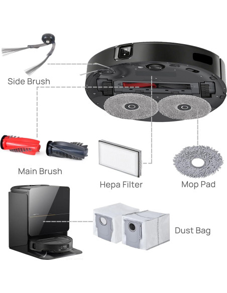 Kit de Accesorios para Aspiradora Robot Roborock Saros 10R - 2 Rodillos, 4 Cepillos Laterales, 4 Filtros HEPA, 4 Paños de Mopa Kit de Accesorios para Aspiradora Robot Roborock Saros 10R - 2 Rodillos, 4 Cepillos Laterales, 4 Filtros HEPA, 4 Paños de Mopa