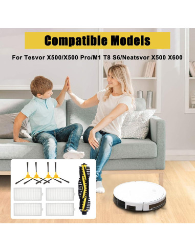 Repuestos Aspiradora Tesvor X500/X500 Pro/M1 - 4 Cepillos Laterales + 1 Rodante + 4 Filtros