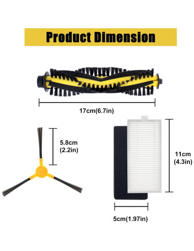 Repuestos Aspiradora Tesvor X500/X500 Pro/M1 - 4 Cepillos Laterales + 1 Rodante + 4 Filtros