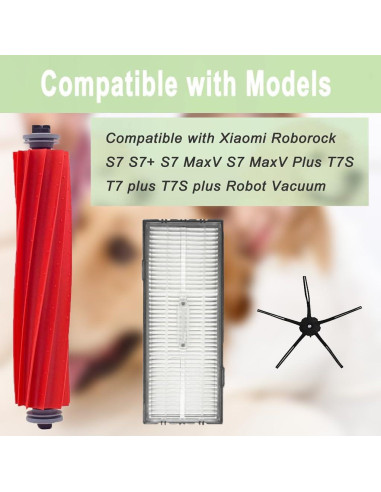 Accesorios de Repuesto Xiaomi Roborock S7 S7+ S7 MaxV - 1 Cepillo Rodante, 3 Filtros, 3 Cepillos Laterales