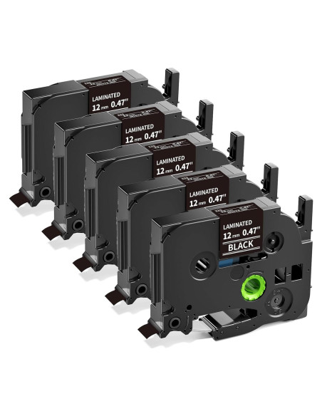 Cinta de Etiquetas MarkDomain TZe-335 12mm Blanca sobre Negra - Paquete de 5