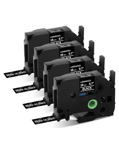 Cinta de Etiqueta Laminada Buyalot TZe-345 18mm Blanca sobre Negro