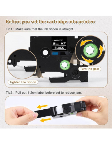 Cinta de Etiqueta Laminada Buyalot TZe-345 18mm Blanca sobre Negro