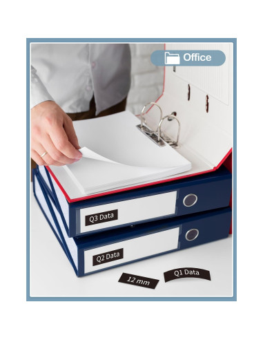 Cinta de Etiquetas MarkDomain TZe-335 12mm Blanca sobre Negra - Paquete de 5