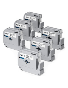 Cinta de Etiquetas Oozmas M-K231 12mm Negro sobre Blanco - Paquete de 6