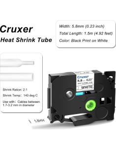 Cinta de Etiqueta Cruxer HSE-211 Negra sobre Blanca 10 Unidades 5.8mm 2