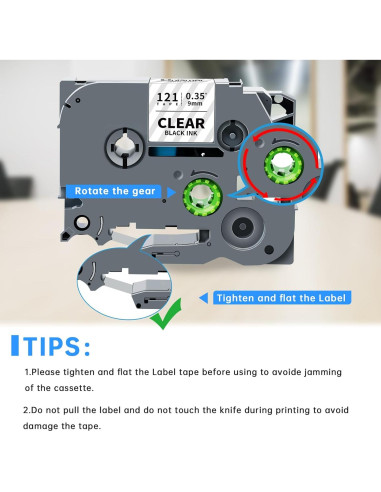 Cinta de Etiquetas Laminada Unismar TZe-121 9mm Negra Transparente - Paquete de 5