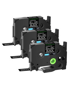 Cinta Laminada Etiqueta GREENCYCLE TZe-335 12mm Blanco Negro