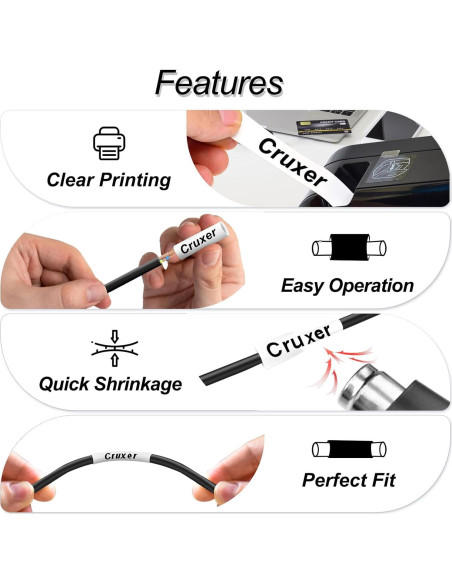 Cinta de Etiqueta Cruxer HSE-211 Negra sobre Blanca 10 Unidades 5.8mm