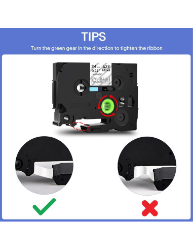Cinta de Etiqueta Greencycle TZe-155 24mm Blanco Transparente 2-Pack