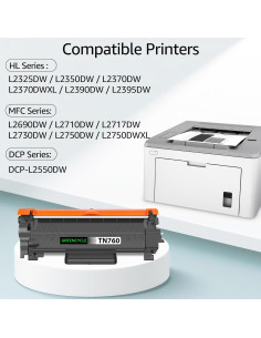 Cartucho de Tóner Negro Greencycle TN760 Compatible para Brother 2